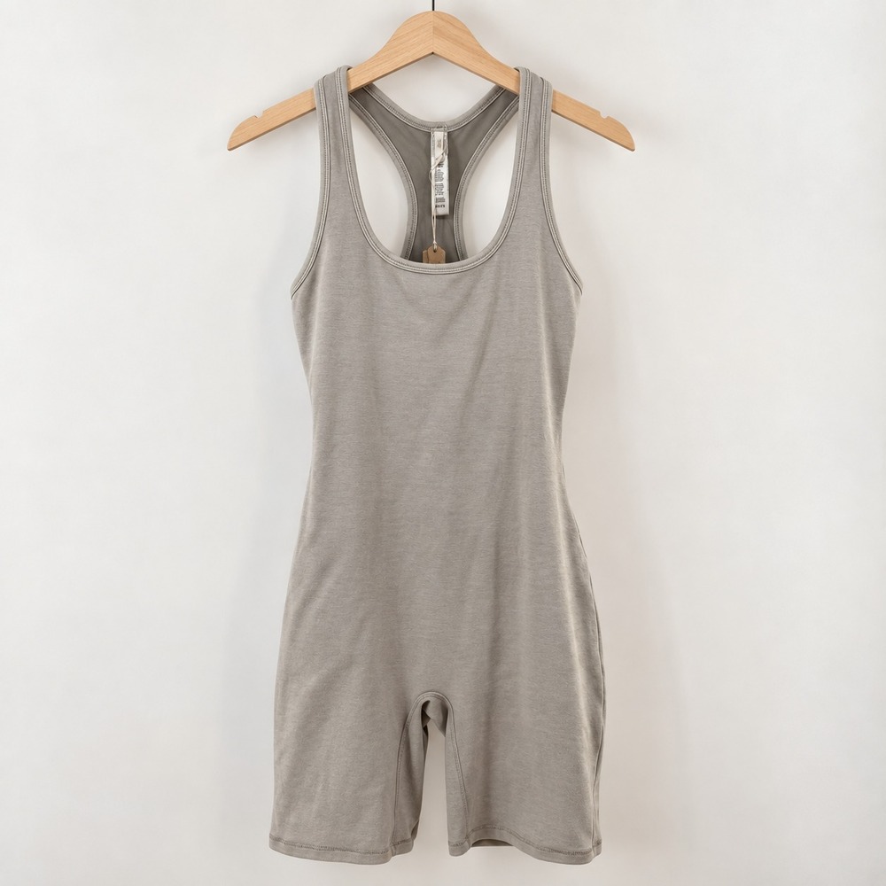 NWT SKIMS Womens Small Outdoor Mid Thigh Bodysuit Romper Stone Gray Beige